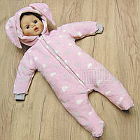 74 (68) 4-6 міс плюшевий пухнастий теплий дитячий чоловічок комбінезон для малючків з вушками 7027 РЗВБ