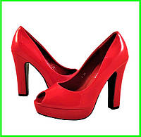 Женские Красные Туфли на Каблуке Лаковые Модельные (размеры: 35,36,37,39) - 02-3
