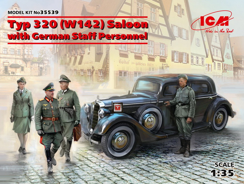 Пластикова модель 1/35 ICM 35539 німецький легковий автомобіль Typ 320 (W142) з персоналом, фото 1