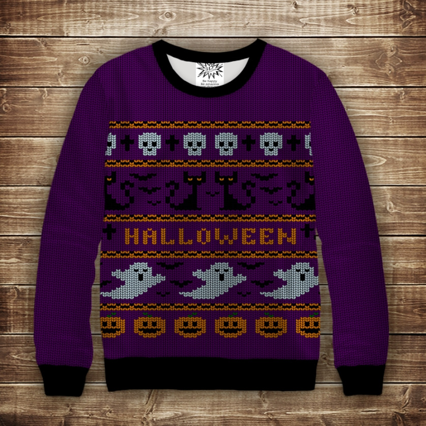 Свитшот с 3D принтом Halloween Хеловін Котики і привиди ВСІ Розміри, фото 1