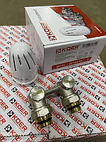 Комплект кутовий для сталевих радіаторів з нижнім підключенням "Koer" з термостатичною головкою SET-21