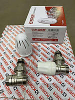 Комплект для радіаторів кутових кранів під євроконус "Koer" з термостатичною головкою SET-14