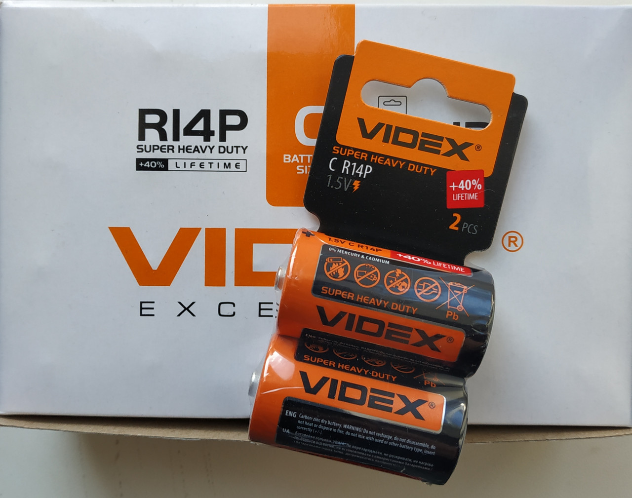 Батарейка солевая Videx R14P/C 2шт SHRINK CARD - фото 2 - id-p21332817