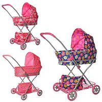 Коляска для ляльки, жовта, 67-63-35, кошик, сумка, вис до ручки —66 см, у кульці, 62-35-12 см