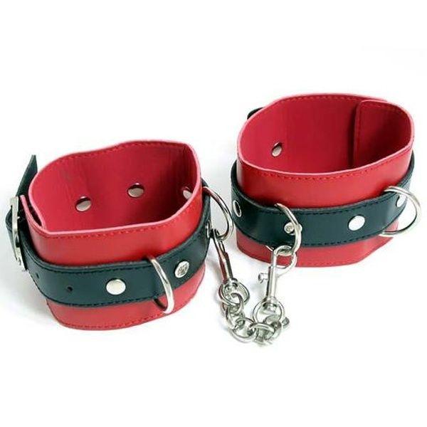 Наножники шкіряні чорно-червоні для БДСМ Кайф, фото 1
