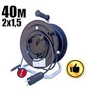 Подовжувач на котушці 40м 2х1.5мм серія PRO для газонокосарки для електропили, для тримера.