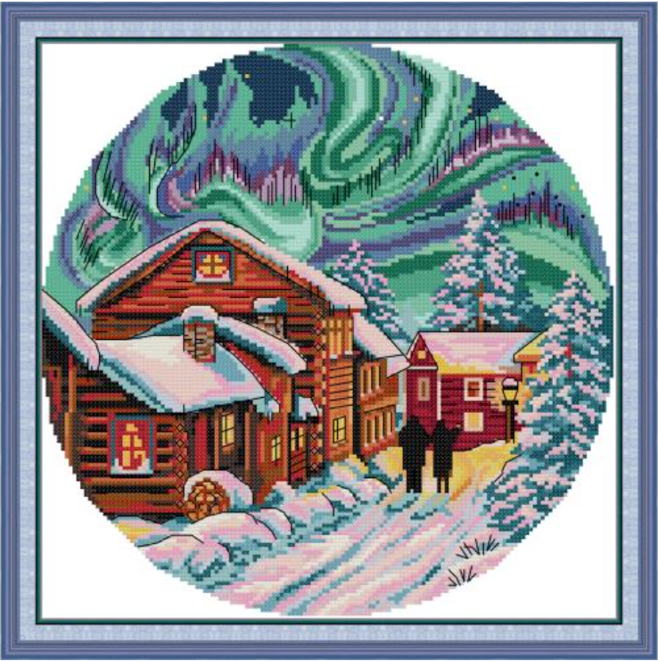 Набір для вишивання за нанесеною на канві схемою "Dream Aurora". AIDA 14CT printed, 34*34 см, фото 1