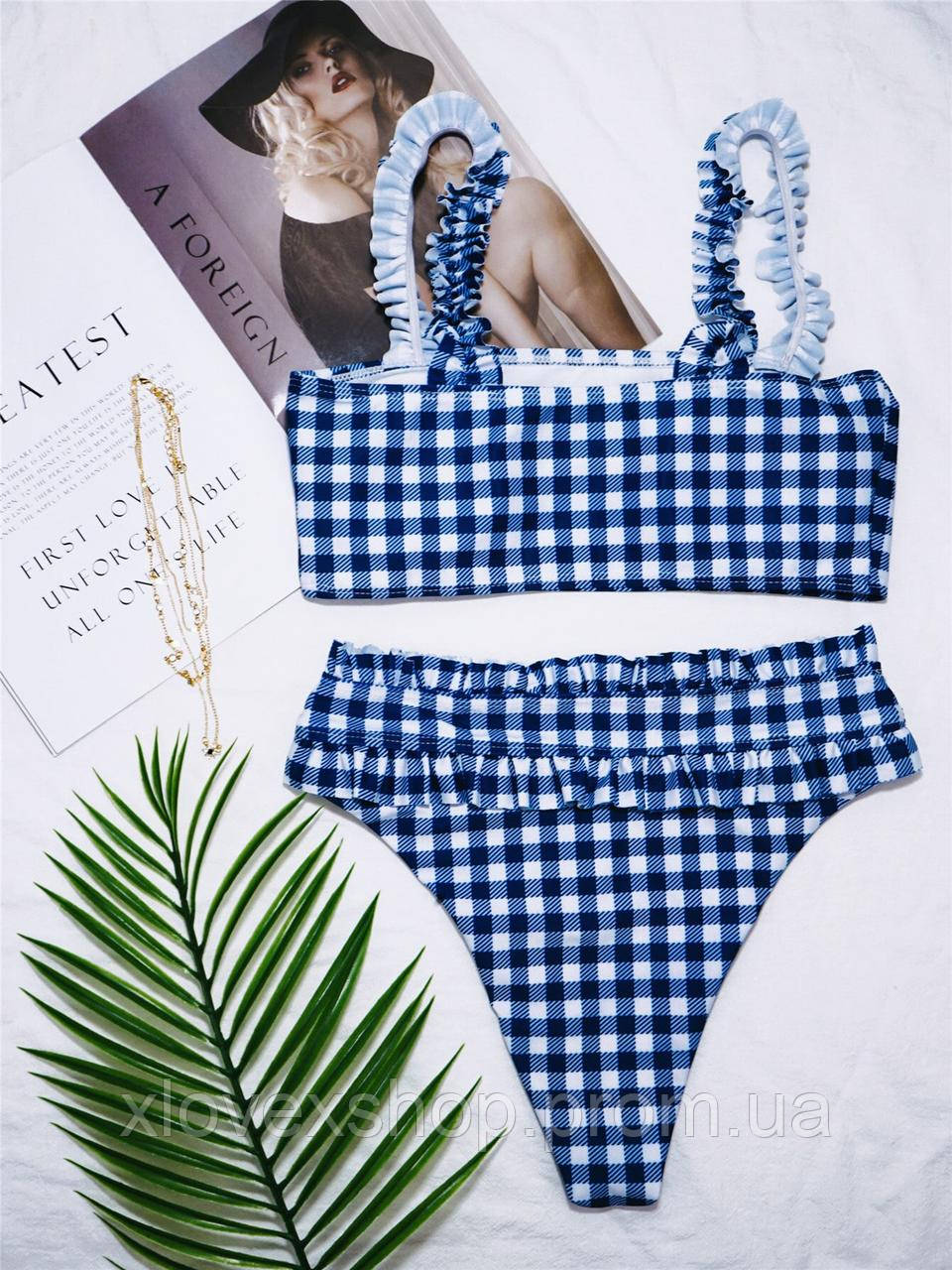 Женский Купальник-бикини с Высокой Талией в Ретро-стиле, с Рюшами и ...