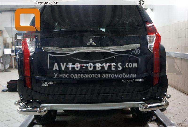 Защита заднего бампера Mitsubishi Pajero Sport 2016-2019 - тип: двойные углы - фото 2 - id-p646377118