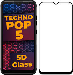 5D скло Tecno Pop 5 (Захисне Full Glue) Black (Техно Поп 5)