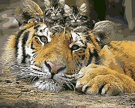 Картина по номерам "Тигр с котятами". Размер картины 50*40 см.