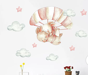 Вінілові наклейки на стіну в дитсадок Зайчики на парашуті (лист 30 х 60 см) Б64-2, фото 1