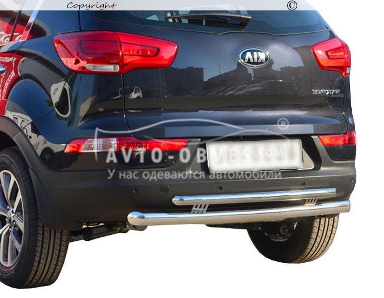 Защита заднего бампера Kia Spotage 2010-2015 - тип: двойной ус - фото 1 - id-p670551351