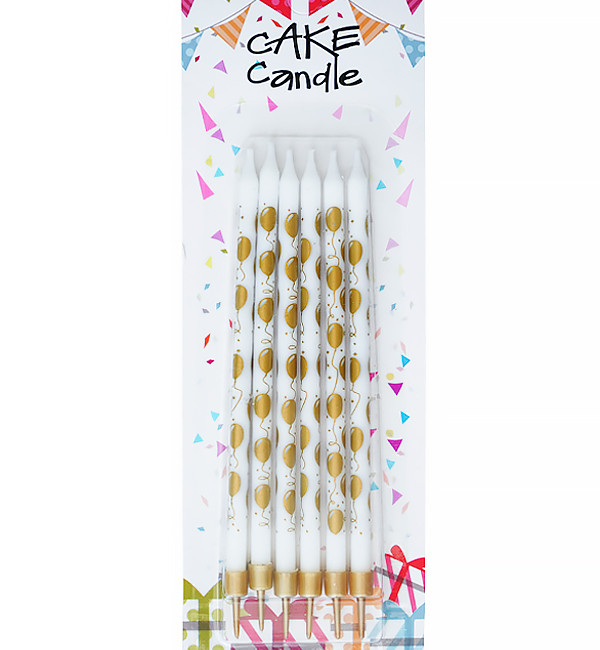 Свічки на день народження "Золоті кульки", 6 шт., колір білий