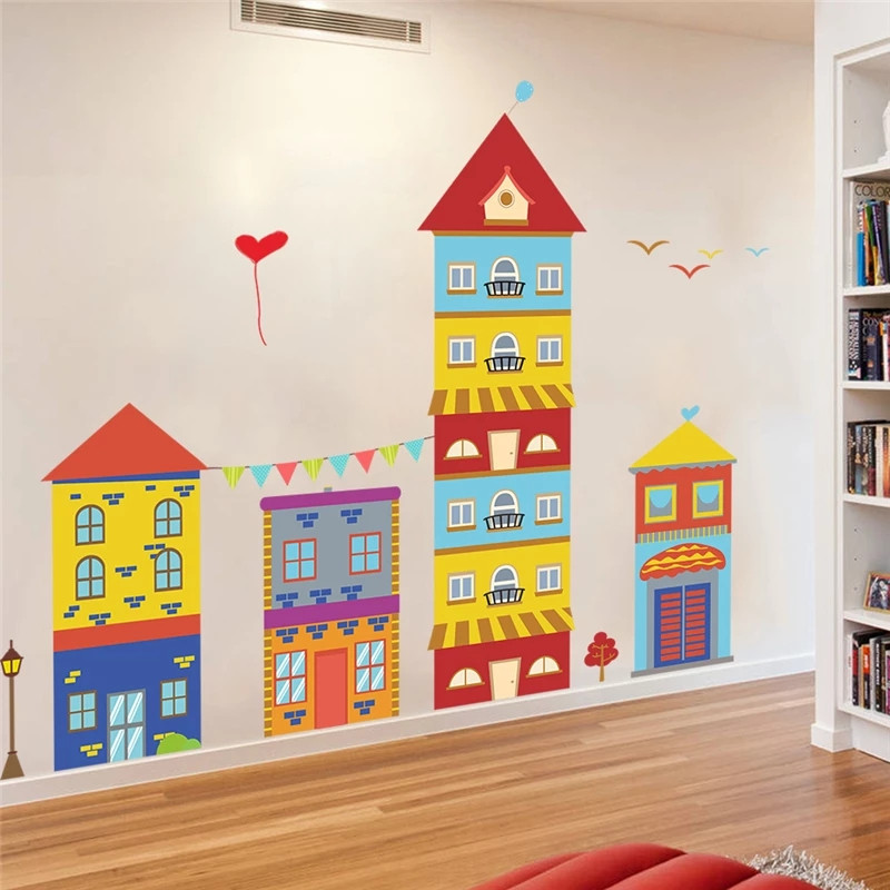 Наклейка в дитячу на стіни Веселе кольорове місто ( 2листи 60 х 90 см) Б424-1
