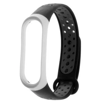 Силіконовий Браслет Xiaomi Mi band 3 4 M3 M4 Ремінець для Смарт-годинників (чорний із білим і сірим), фото 1