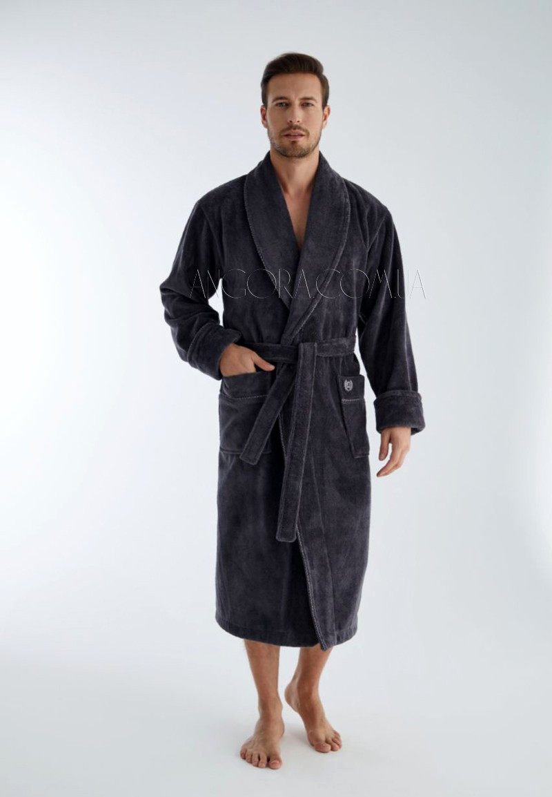 Бавовняний лазневий халат для чоловіка темно-сірого кольору (махровий) Nusa NS-1350