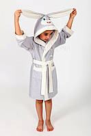 Детский махровый халат с капюшоном "зайчик" Nusa серого цвета 100%-хлопок NS-104