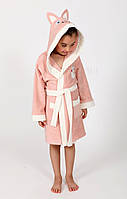 Детский махровый халат с капюшоном "кошечка" Nusa розового цвета 100%-хлопок NS-107