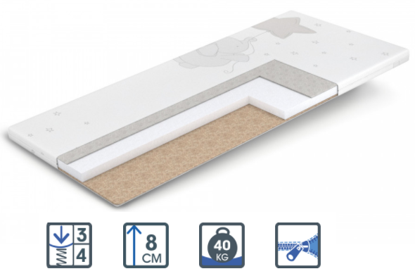 Дитячий матрац Кіндер/Kinder 8см 80*190 ТМ Kids Moment (піна+кокос), фото 1