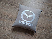 Авто Подушка з вишивкою логотипу марки мазда Mazda сірий подарунок автомобілісту 00186