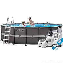 Каркасний басейн Intex 26330 - 16, 549 х 132 см (150 мл/11 г/год, 12 000 л/год, сходи, тент, підстилка, набір