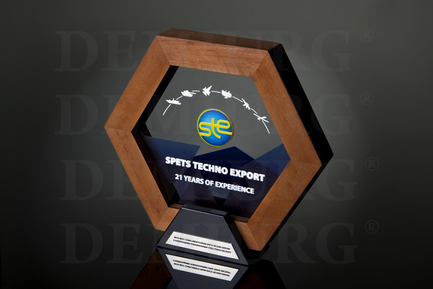 Протокольная награда из стекла, базальта и дерева "STE"