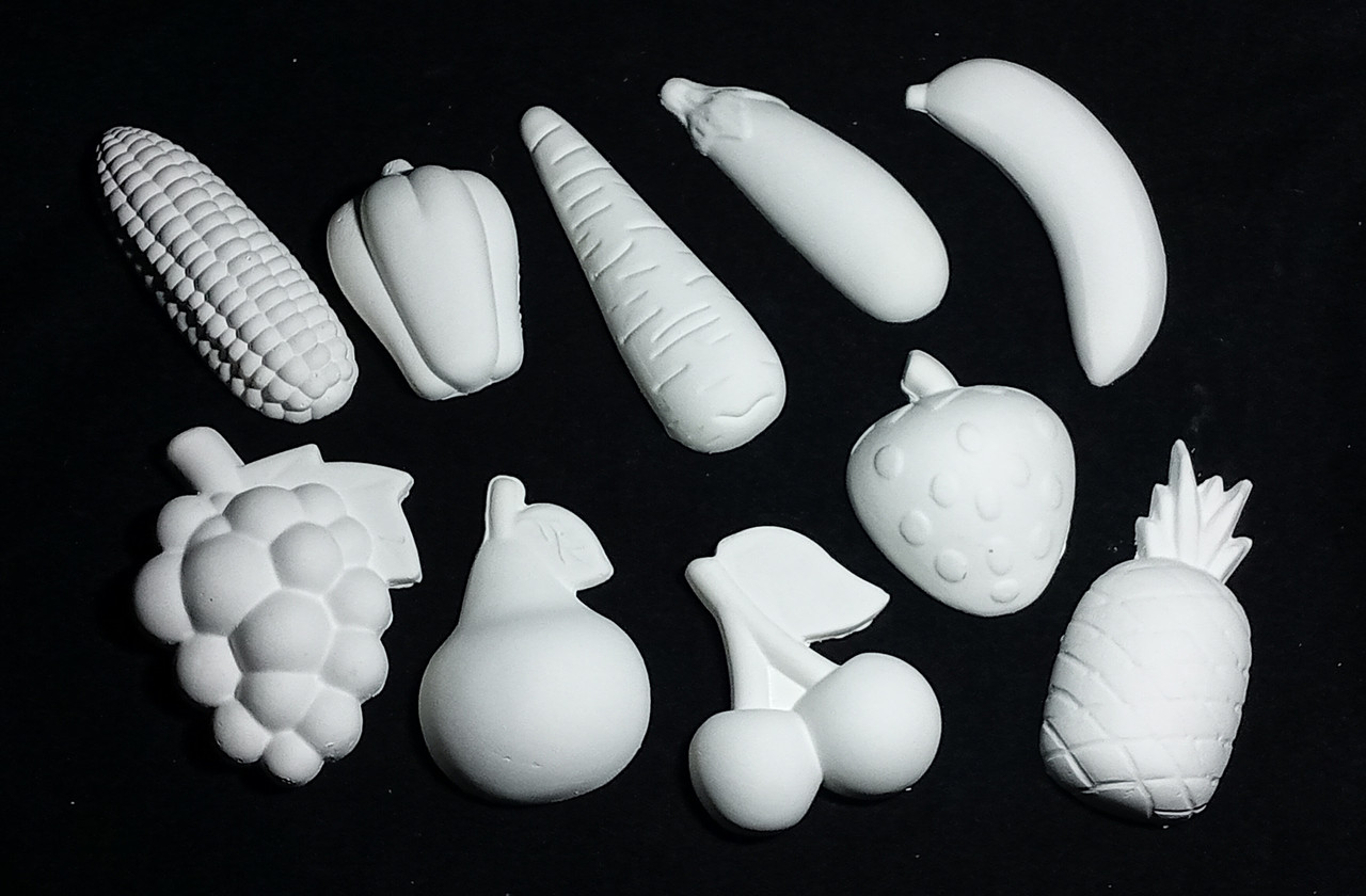 Гіпсова фігурка для розфарбовування із магнітом "Овочі фрукти" набір 10 шт.