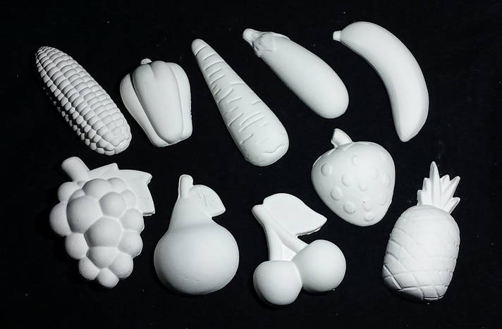 Гіпсова фігурка для розфарбовування із магнітом "Овочі фрукти" набір 10 шт., фото 1