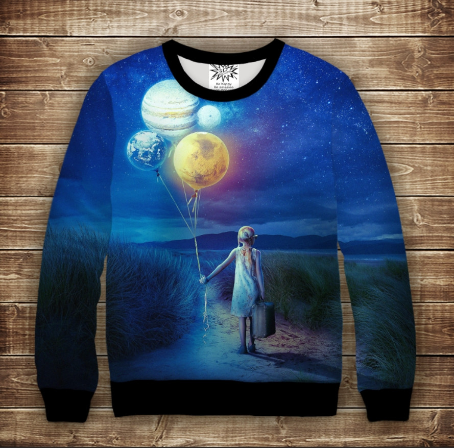 Світшот з 3D принтом Дівчина з кульками-планетами ВСІ Розміри, фото 1