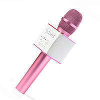 КАРАОКЕ-колонка Микрофон Q7 беспроводной с динамиком и USB входом розовыйовый и