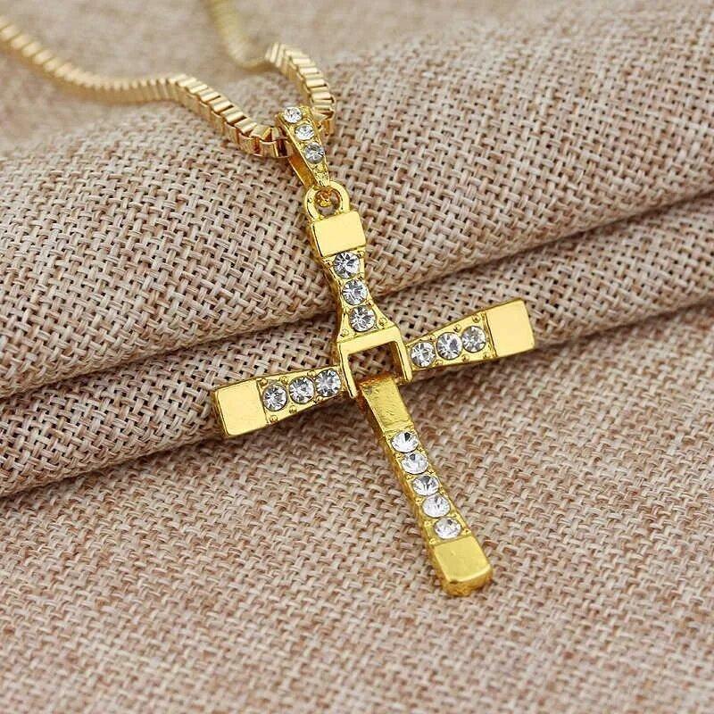 Крест Доминика Торетто с цепочкой, золотистый и - фото 1 - id-p1550638255