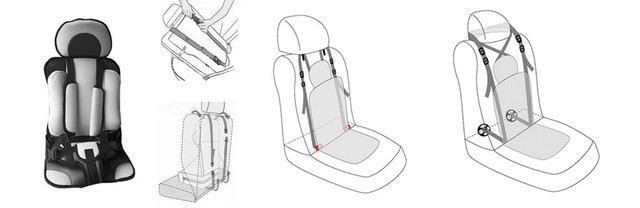 Портативное бескаркасное детское автокресло Серое и - фото 4 - id-p1550643456