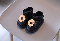 Детские зимние ботинки-угги на девочку с ромашкой, черные