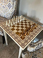 Деревянный шахматный набор стол/доска: IVORY & GOLD и шахматные фигуры "Elite"