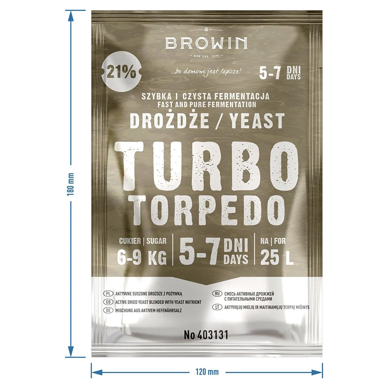 Дрожжи Browin Turbo Torpedo 5-7 дней 21% 403131 - фото 4 - id-p1550674402
