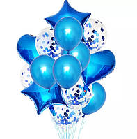Набор 14 шт синие воздушные фольгированные шары