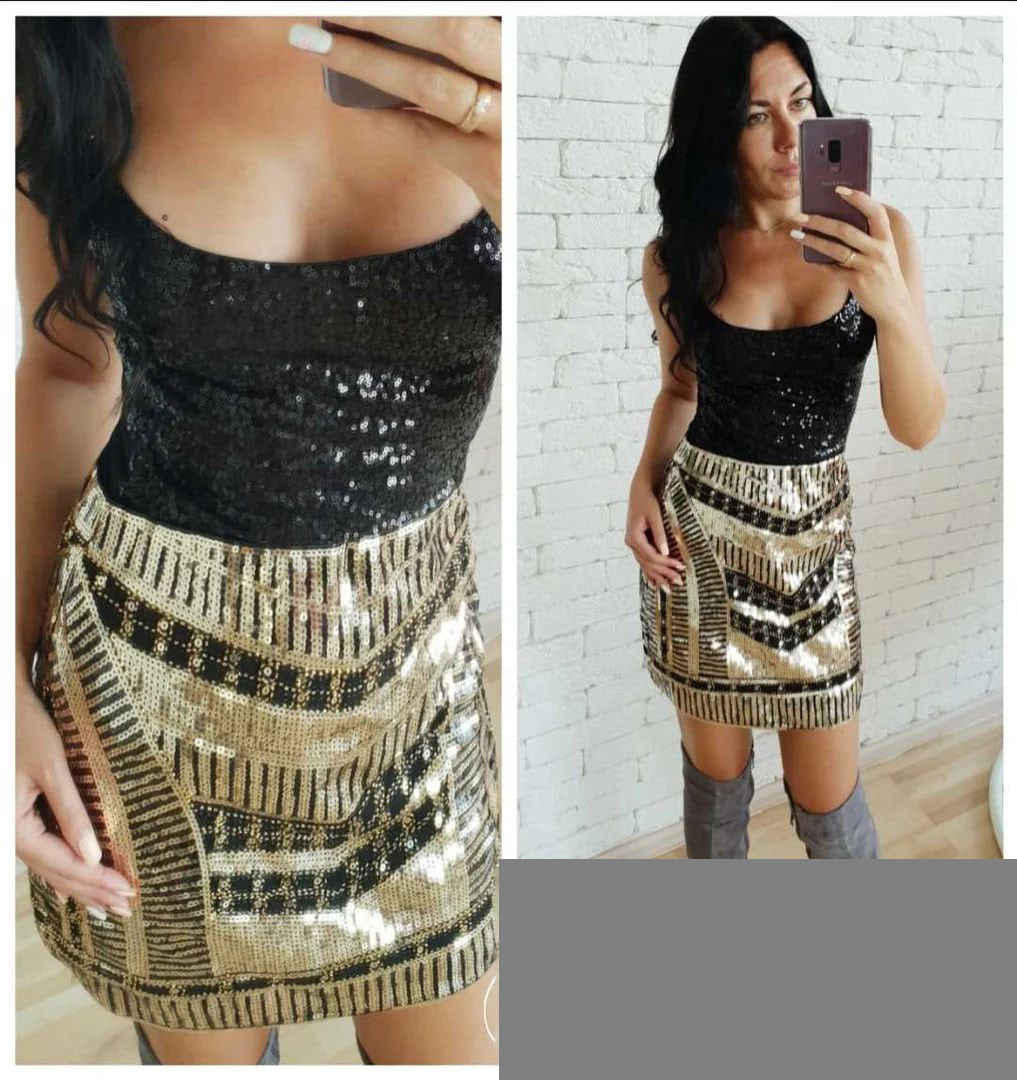 Ошатна спідниця міні з паєтками ЗОЛОТУ 42-46, фото 1