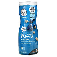 Gerber, Puffs, Злаковые подушечки, для малышей от 8 месяцев, голубика, 42 г