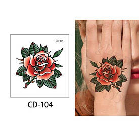 Флеш Тату. 7,5*8 См. Тимчасова. Перевідна. На Пензлик, Олд Скул, Old School, Квіти, Троянда, Cd-104 (S)