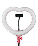 Світлодіодна лампа біла яскрава 2 режими серце 33 см зі штативом 2м 18 Вт, кільцева лампа для фото лампа LED тепле холодне світло, фото 5