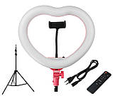 Світлодіодна лампа біла яскрава 2 режими серце 33 см зі штативом 2м 18 Вт, кільцева лампа для фото лампа LED тепле холодне світло, фото 9