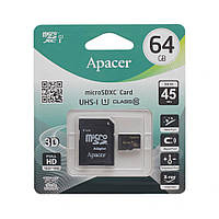 Карта пам'яті Apacer MicroSDXC 64gb 10 Class & Adapter (Чорний)