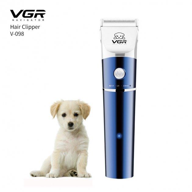 Професійна машинка для стрижки тварин (собак, кішок) VGR V-098 акумуляторна для грумінгу + 4 насадки