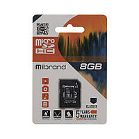 Карта пам'яті Mibrand MicroSDHC 8gb Class 10 & Adapter (Чорний)