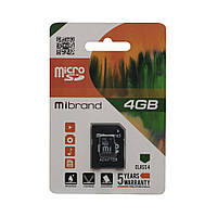 Карта памяти Mibrand MicroSDHC 4gb 4 Class & Adapter (черный)