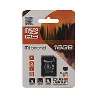 Карта памяти Mibrand MicroSDHC 16gb 10 Class & Adapter (черный)