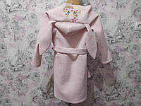 Халат детский вафельный банный с вышивкой зайка домашний хлопчатобумажный с капюшоном розовый 86