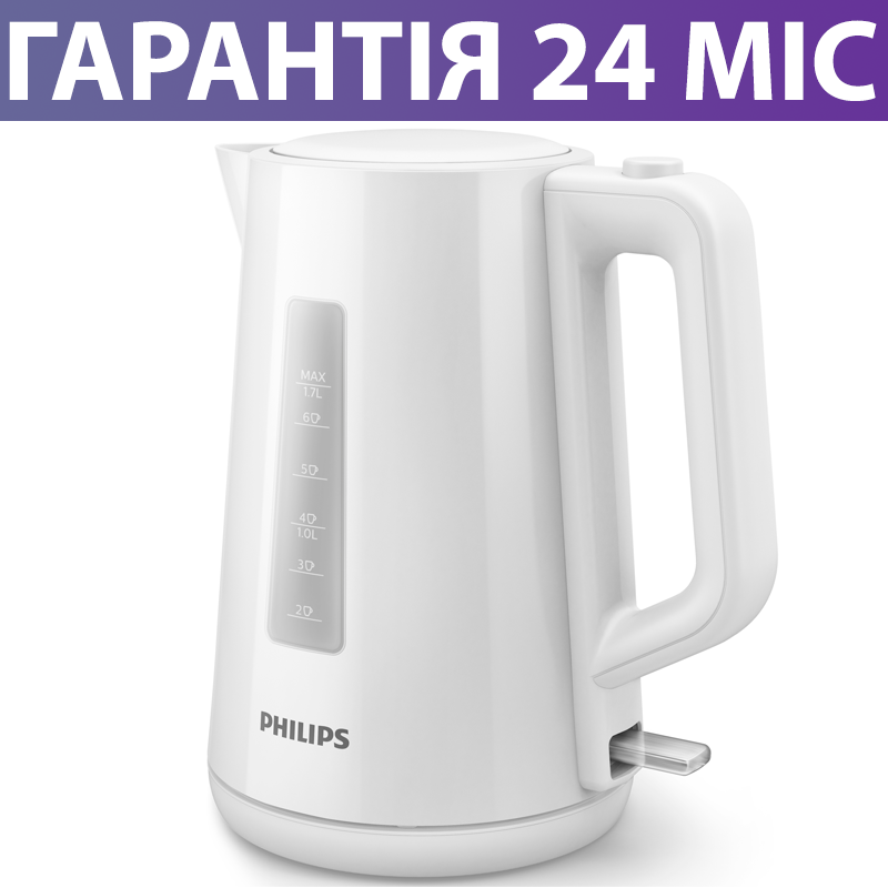 Електрочайник Philips Series 3000, пластиковий, білий, електричний чайник Філіпс