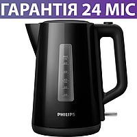 Електрочайник Philips Series 3000, пластиковий, чорний, електричний чайник Філіпс